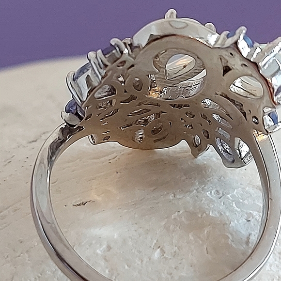 Unheated Fire Opal 6x4mm & Tanzanite 925 Sterling Silver Ring Sz 6.5 - Picture 2 of 5